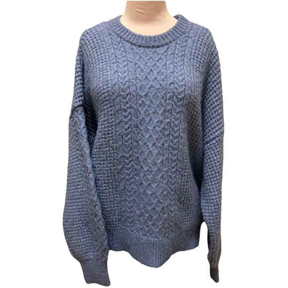Lauren Conrad Women's Blue Cable Knit Sweater With Metallic Thread Cozy - XXL - Picture 1 of 6